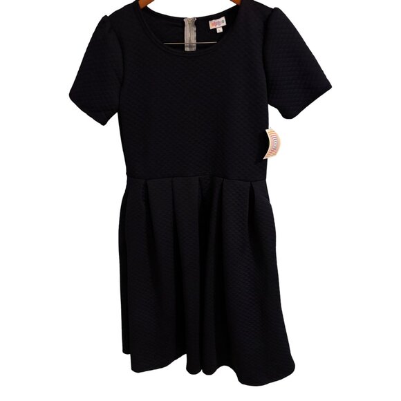 LuLaRoe Amelia Navy Blue Dress Size Large Quilted Fabric Pockets Back Zipper - Picture 1 of 7